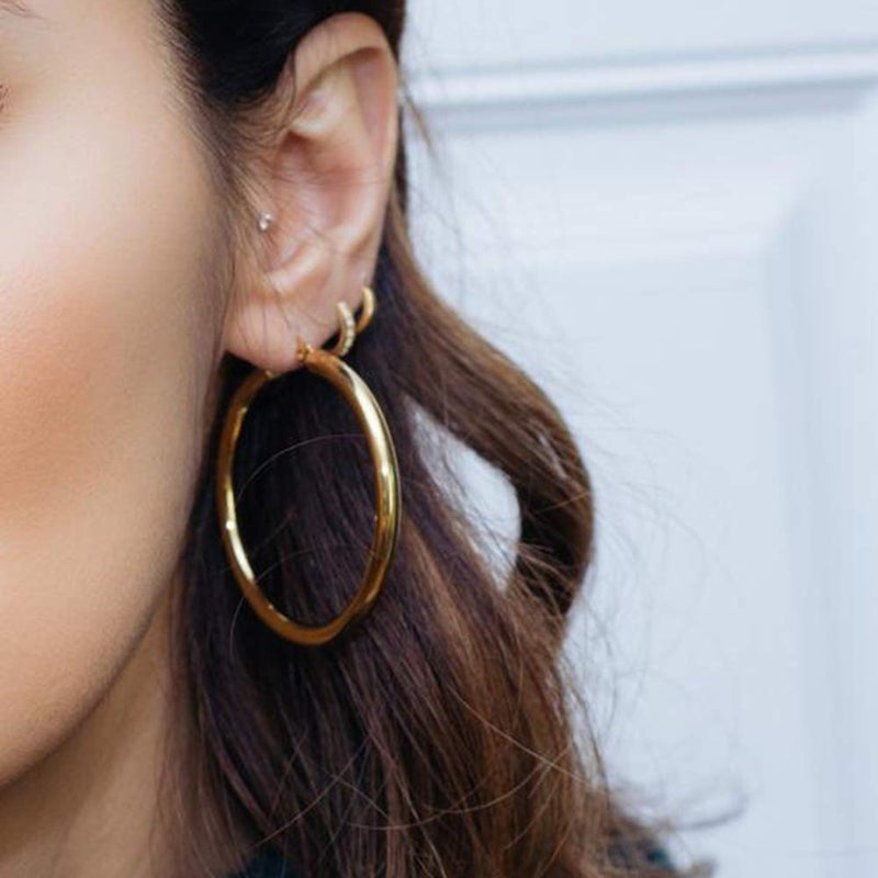 Doubnine Hoop Earrings for Women Golden Large Earrings Thick Round Chunky Fashion Jewelry 50 mm (golden) - Image 5